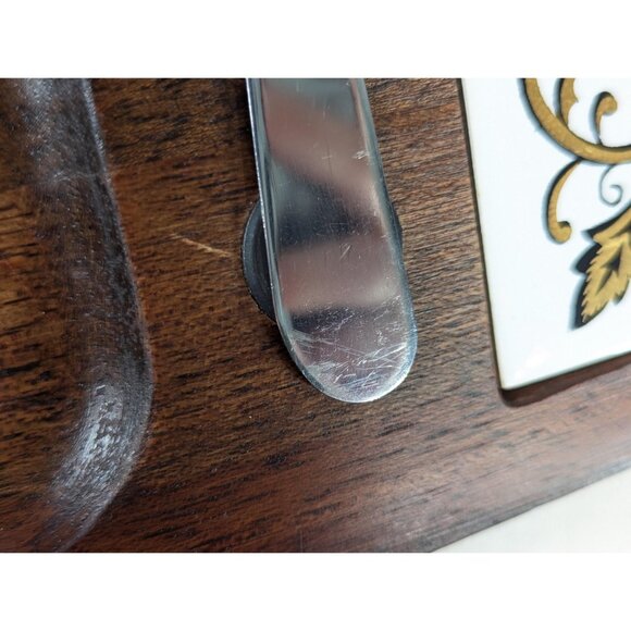 Vintage charcuterie board with inset tile, wooden cheese tray, decorative wooden - Picture 5 of 10